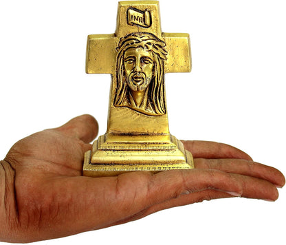 eSplanade Brass Jesus Christ Cross - 4.25 inches | Spiritual Idols | Religious Statues | Holy Statue of Jesus