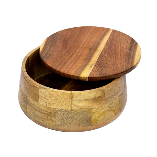 KLEO Wooden Casserole with Lid, Bread Basket for Roti, Hot, Masala Box - Serving Bowl for Kitchen and Home, Accessory and Jewellery Box | 23 x 23 × 10 cm | Handcrafted in India