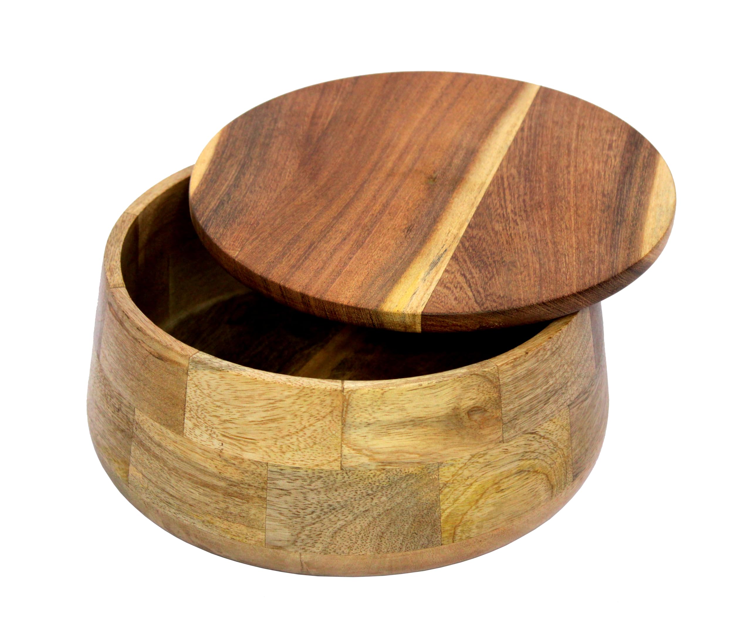 KLEO Wooden Casserole with Lid, Bread Basket for Roti, Hot, Masala Box - Serving Bowl for Kitchen and Home, Accessory and Jewellery Box | 23 x 23 × 10 cm | Handcrafted in India