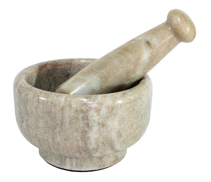 KLEO Stone Mortar and Pestle Set as Spice, Medicine Grinder Masher - Okhli and Musal - 5" Wide Natural (Beige)