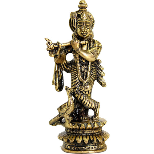 eSplanade - Brass Kishan Krishna with peacock Murti Idol Statue Sculpture for Pooja Mandir or Home Decor - 5