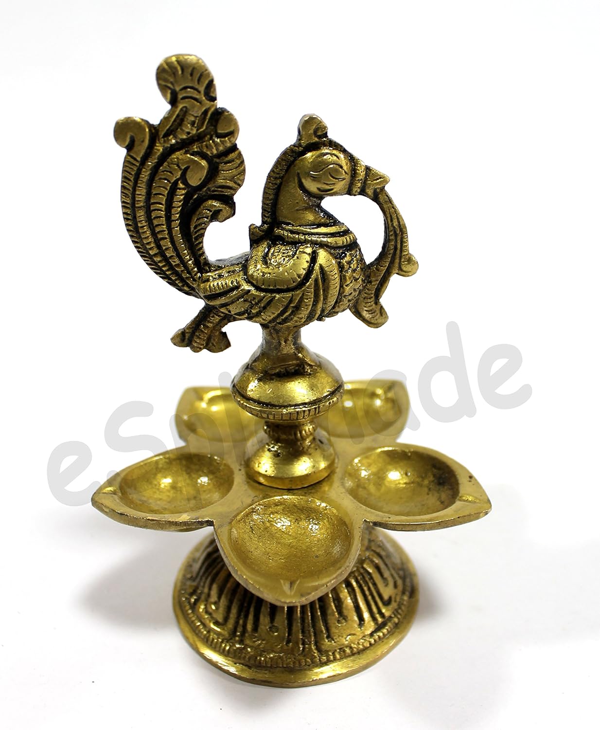 eSplanade - 5" Peacock Lotus Shaped Round Brass Diya | Oil Lamp | Home Decor | Brass Diya | Brass Deepam | Brass Lamps | Kuthu Vilakku | Oil Lamps for Home and Office