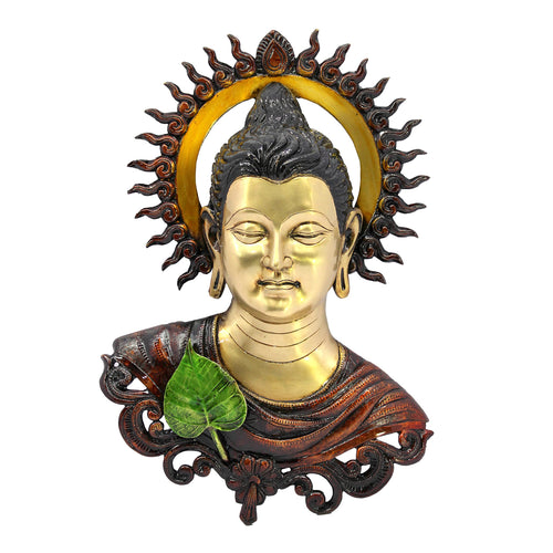 ESPLANADE Brass Buddha Face Antique Wall Hanging | Wall Mount Buddha Face Idol Figurine | Home Room Decor | Multicolor - 15.5
