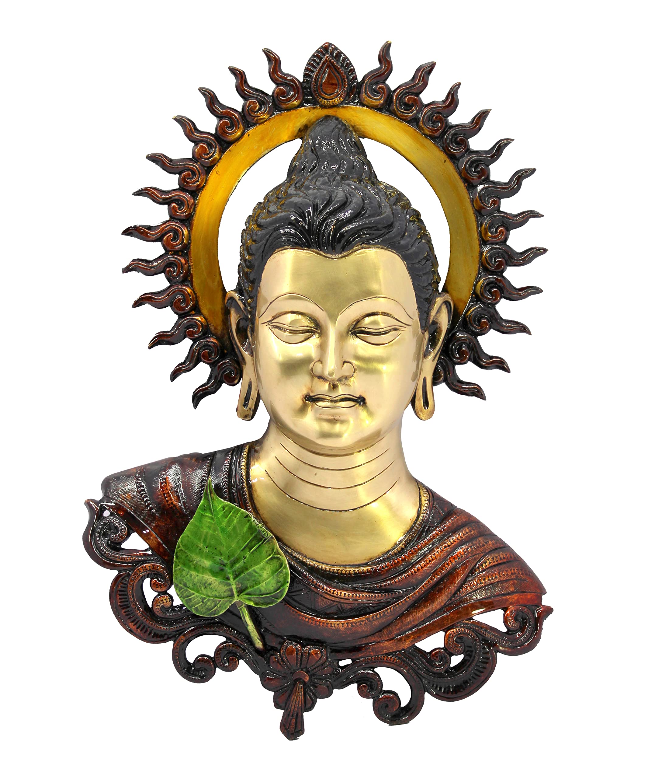 ESPLANADE Brass Buddha Face Antique Wall Hanging | Wall Mount Buddha Face Idol Figurine | Home Room Decor | Multicolor - 15.5" Inches (Big Size)
