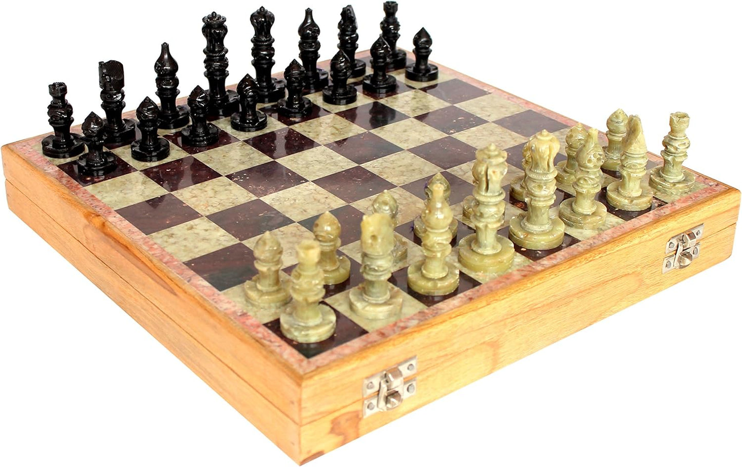 StonKraft Handcarved Chess Board with Wooden Base - Stone Inlaid Work - Chess Game Board Set