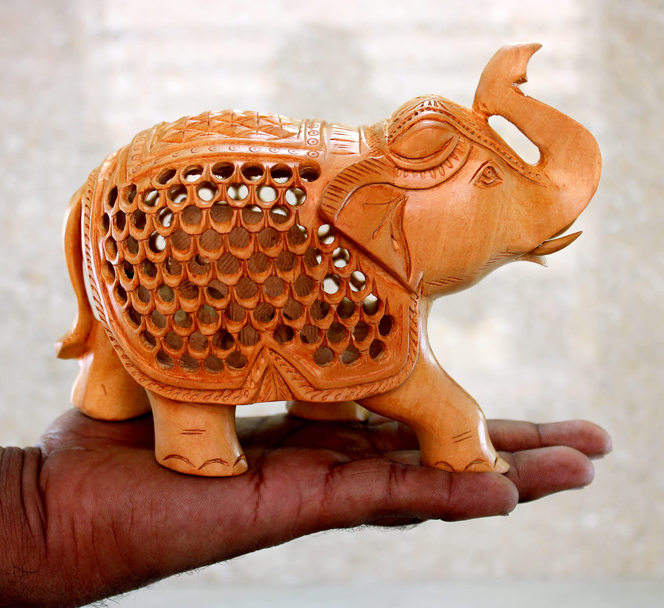 eSplanade Wooden Elephant Sculpture or Showpiece Baby Inside Mother's Tummy Feng Shui Vastu Brings Goodluck Home Decor (Large)