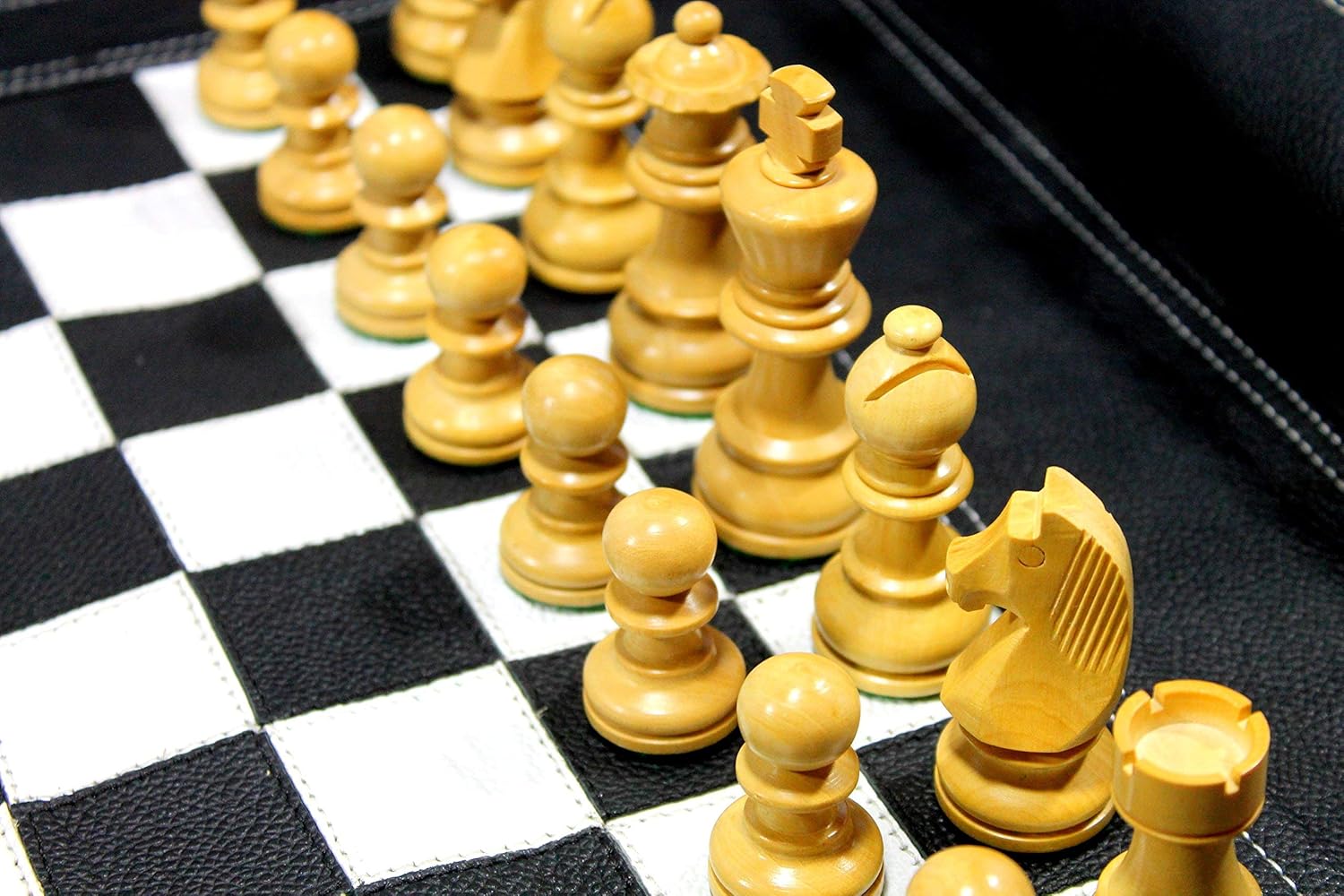 StonKraft - 19" x 15" (Chess Board Size 12" x 12") Roll-Up Leather Chess Set with Wooden Chess Pieces | Comes with Innovative Carry Pouch