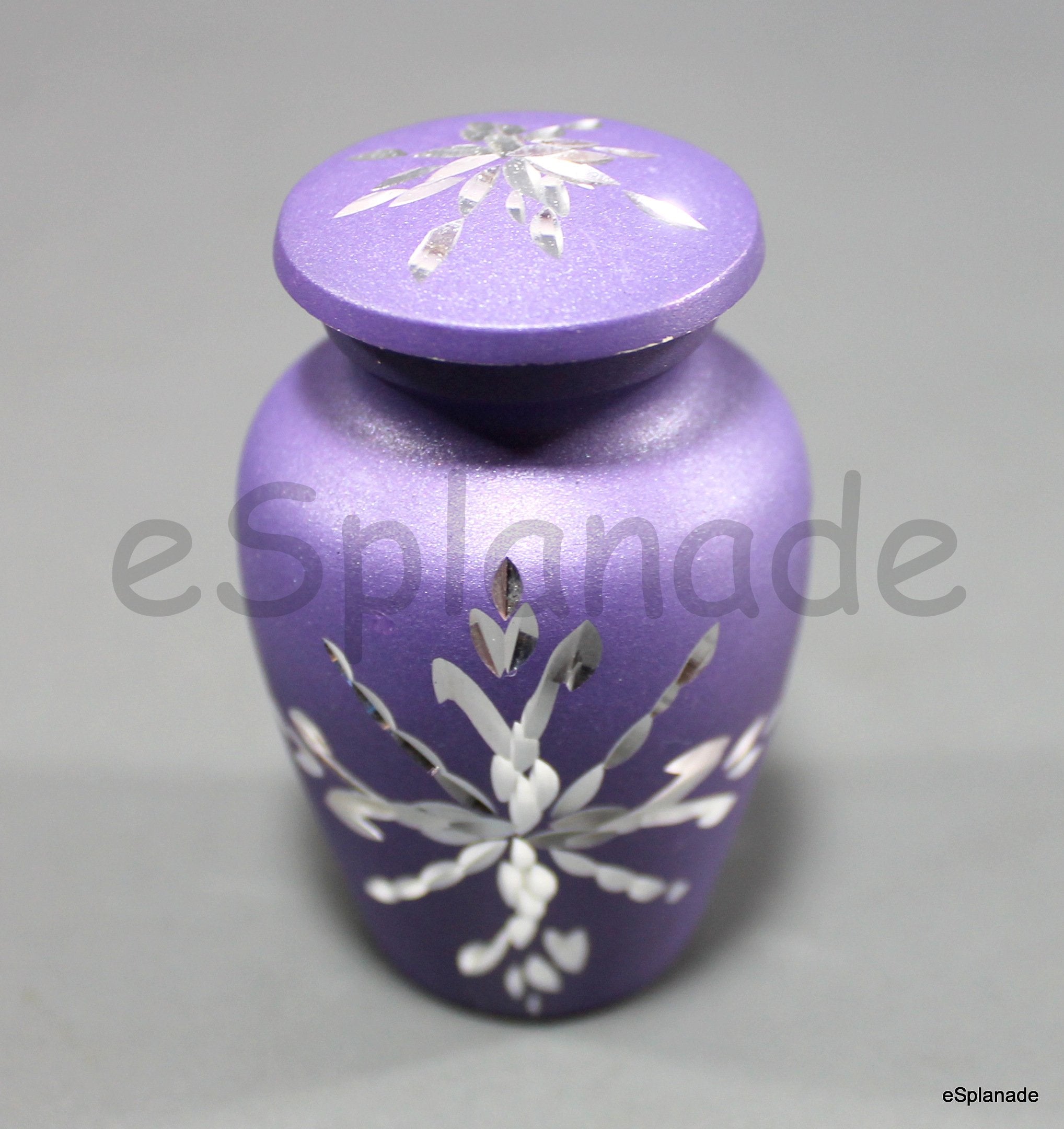 eSplanade Metal Mini Cremation Urn Keepsake Memorial Jar Pot Container | Small Urn for Funeral Ashes Burial | Engraved Metal Keepsake | Navy Blue, Grey, Purple, White  - 3" Inches