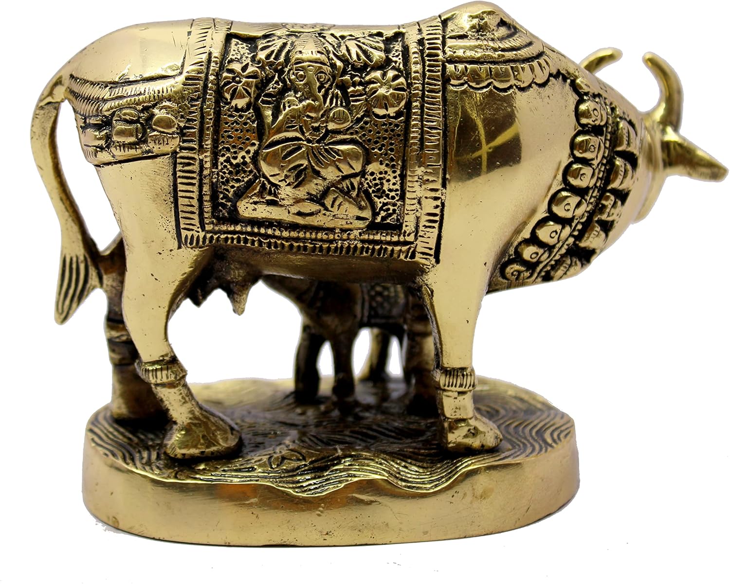 eSplanade Brass Holy Kamdhenu Kamadhenu Cow and Calf Sculpture - Lucky Figurine Idol Statue Sculpture- 6",5.5", 2.75"