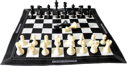 Stonkraft - 19" x 19" Genuine Leather Roll-Up Tournament Chess Set with Plastic Chess Pieces - Black