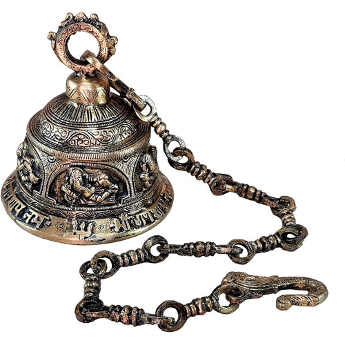 Ethnic Brass Ganesha Ganesh Temple Bell with Chain | Brass Hanging Bell | Home Decor | Pooja Accessories