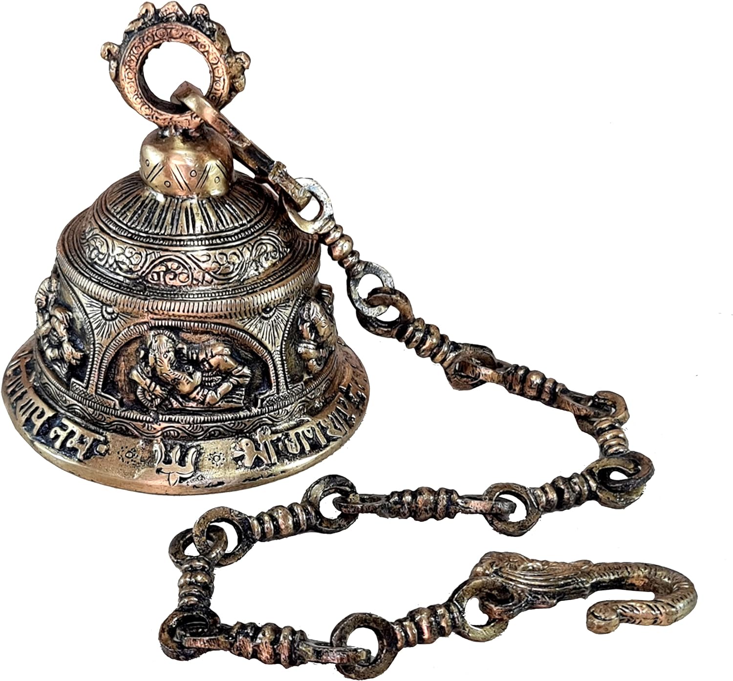 Ethnic Brass Ganesha Ganesh Temple Bell with Chain | Brass Hanging Bell | Home Decor | Pooja Accessories