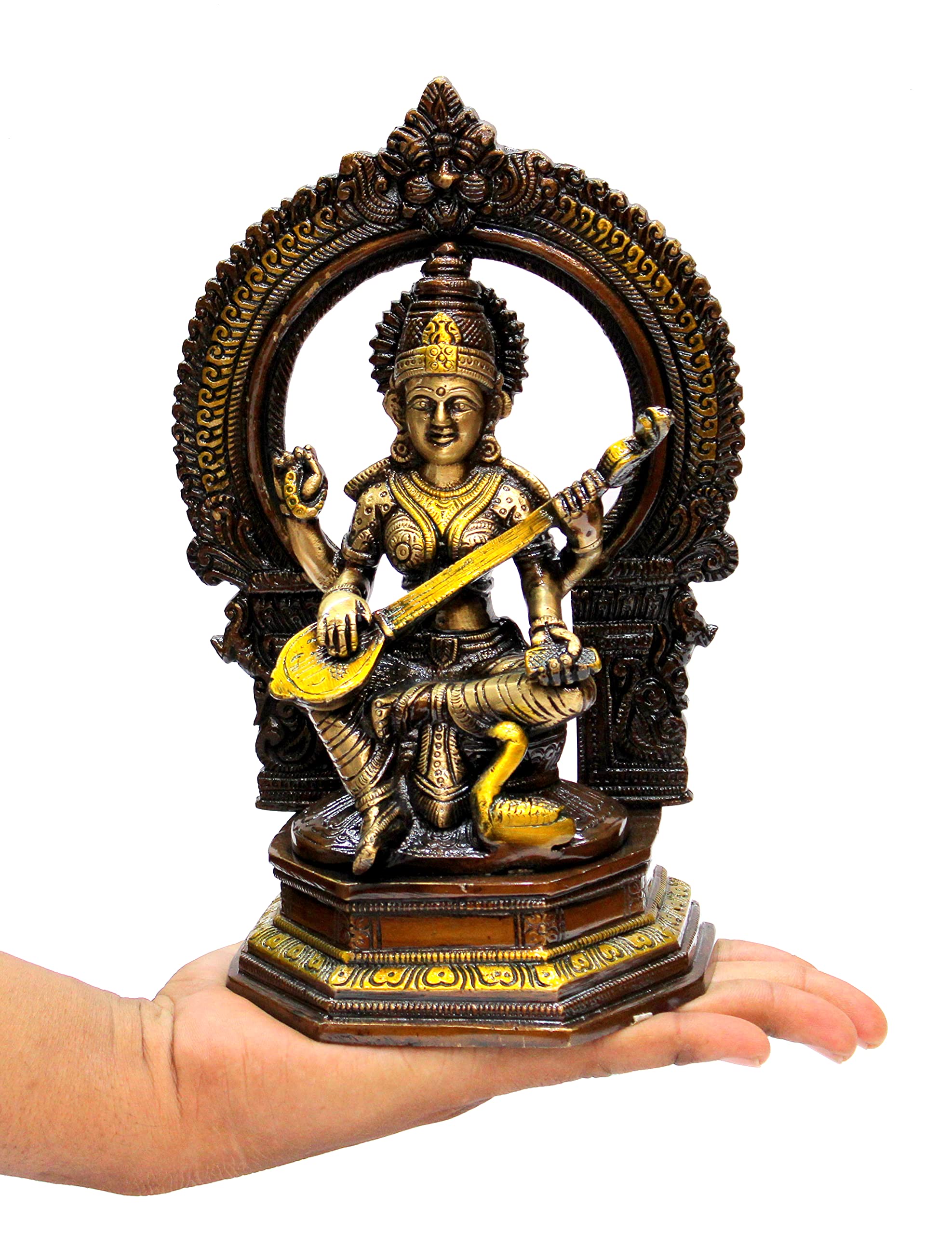 eSplanade Brass Saraswati Maa Murti Idol Statue Sculpture for Home Decor and Temple - 6" & 9.75 Inches