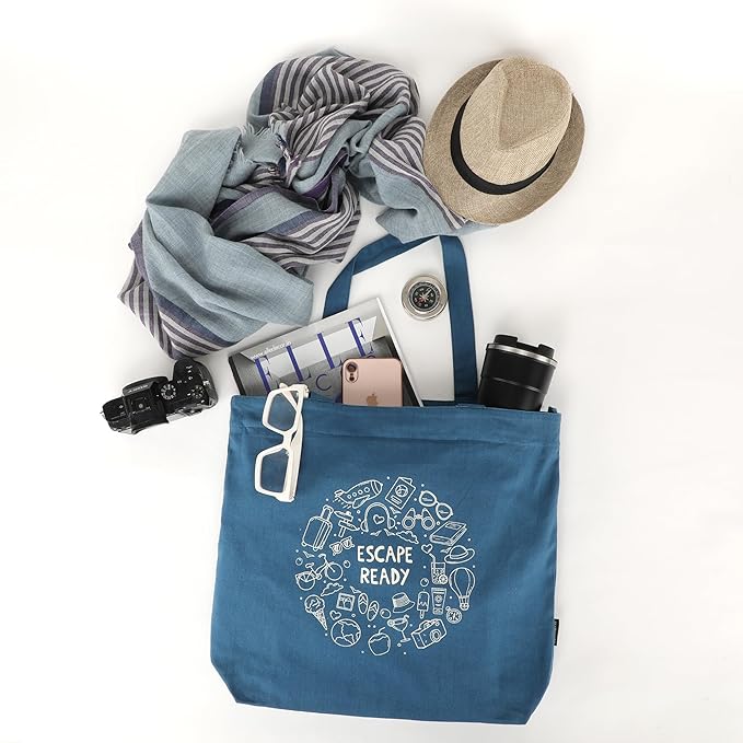 SKAPADORO Canvas Big Zip Printed Handbag Tote,100% Cotton, Inner pocket, Ecofriendly Bag for Women, Travel College Beach Shopping, Easy to Wash Everyday Shoulder Bag - Quirky Desi Graphic Designs