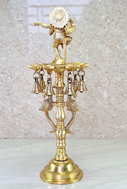 Brass Ganesh Ganesha Oil Lamp | Home Decor | Brass Diya | Brass Deepam | Brass Lamps | Kuthu Vilakku | Lamps for Home and Office - 16.5" Inches - Big Size