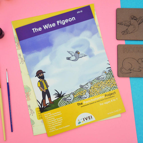 IVEI Panchatantra Kids Learning Book - Workbook and 2 DIY Bookmarks of Panchatantra Story - Colouring Activity Worksheets - Creative Fun Activity and Education For Kids - Four Friends And A Hunter