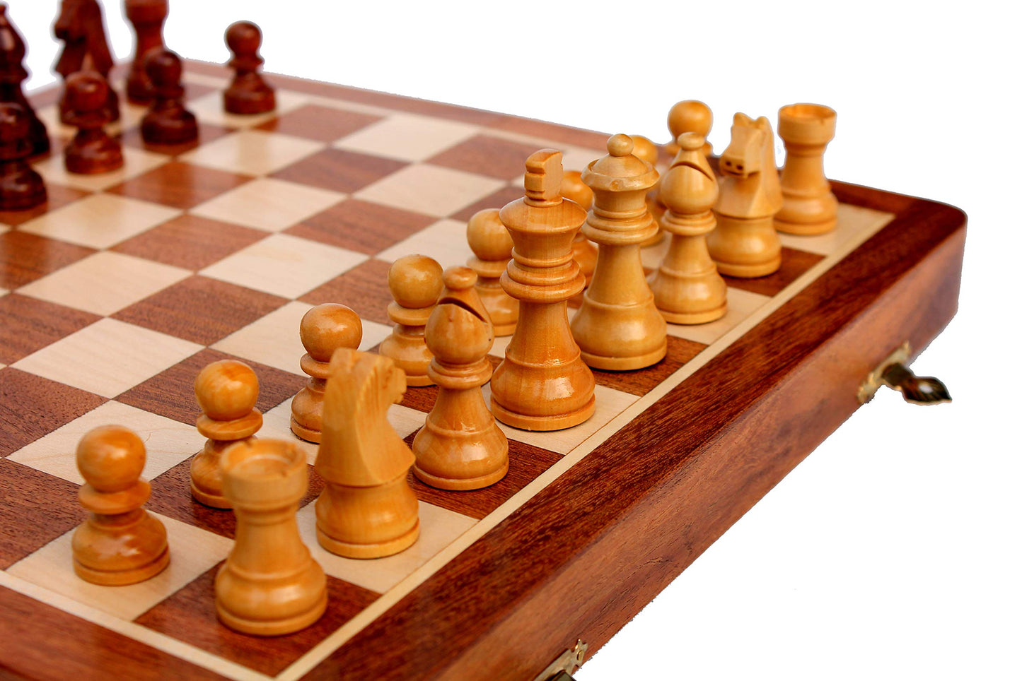StonKraft Wooden Chess Game Board, Wooden Chess Pieces with Storage Slots (14" x 14" Inch)