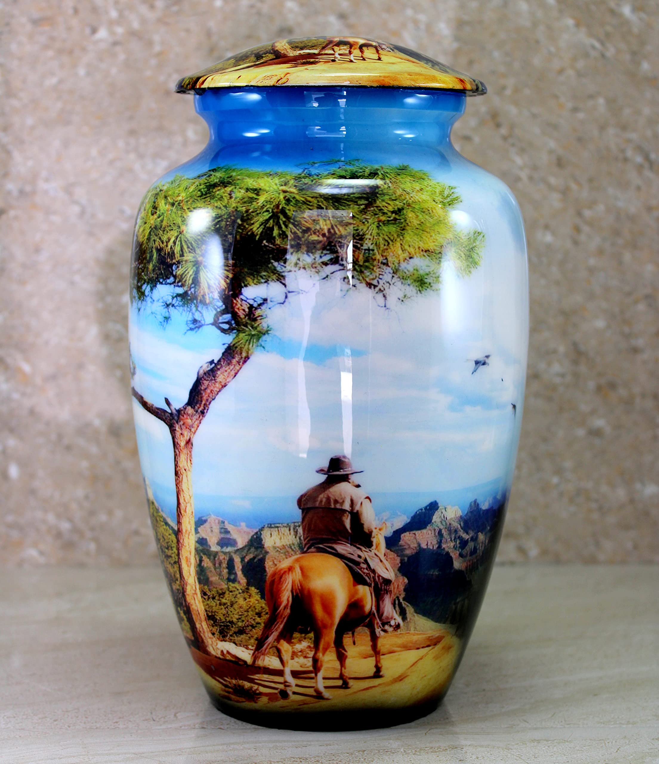 eSplanade Metal Cremation Urn Memorial Jar Pot Container | Full Size Printed Urn for Funeral Ashes Burial | Metal Urns | (Multicolor) - 10" Inches