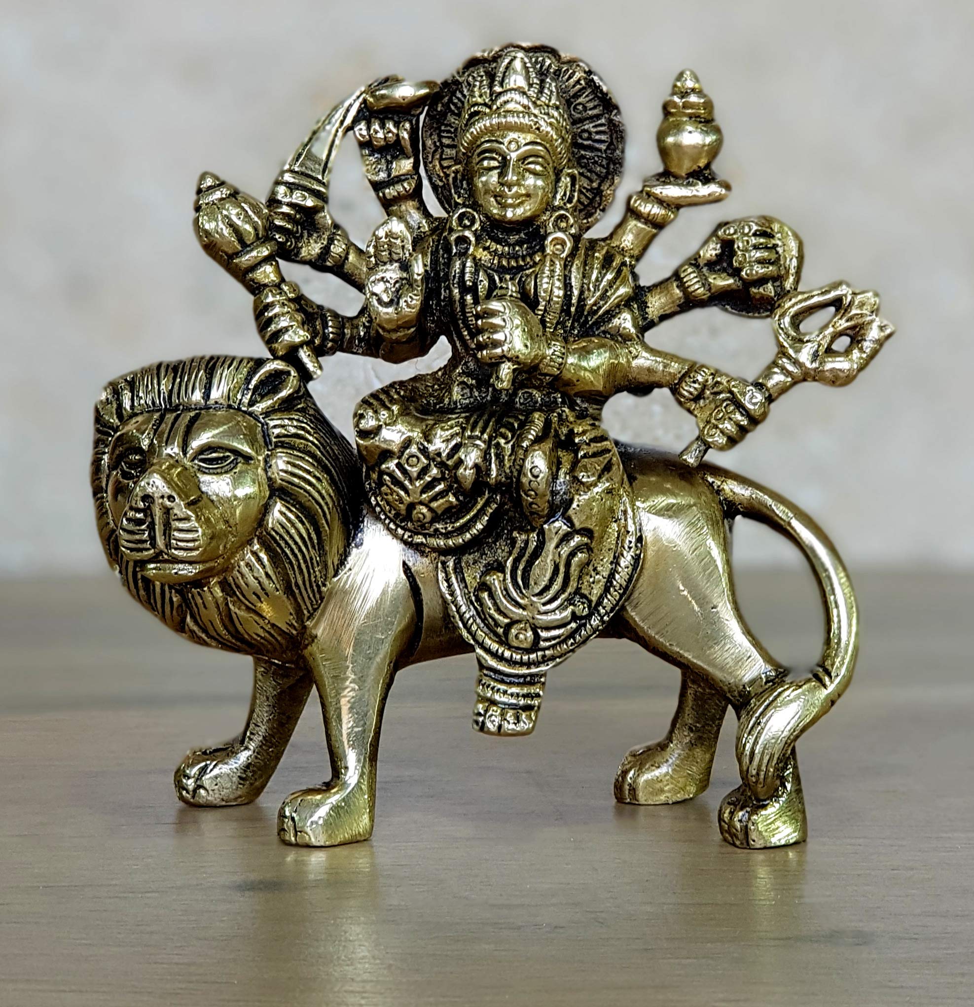 eSplanade Brass Maa Durga/MATA Rani Idol, Statue, Moorti, murti for Home Mandir and Home Decor (4.6 Inches & 6.5 Inches)