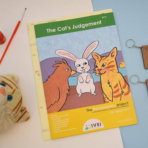 IVEI Panchatantra Story Kids Learning Book - Workbook and 2 DIY Keychains - Colouring Activity Worksheets - Creative Fun Activity and Education for Kids - The Cat's Judgement (Age 4 to 7 Years)