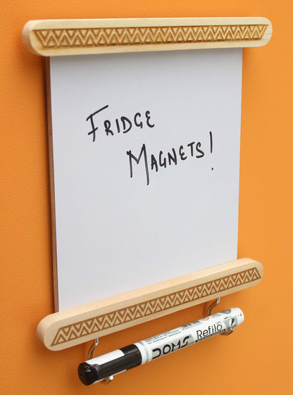 IVEI utility fridge magnet with a dry erase board and Engraving natural wooden frame - budget gifts - unique ideas - whiteboard