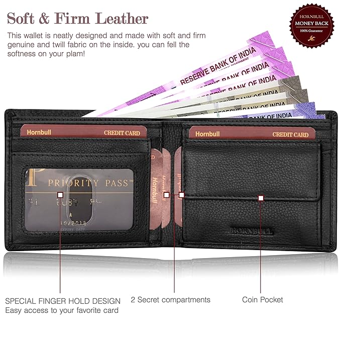 HORNBULL Mens Gift Combo Black Wallet and Belt | RFID Wallet Gift Combo for Men | Wallet for Men BW104118 (Black Wallet+Black Belt)