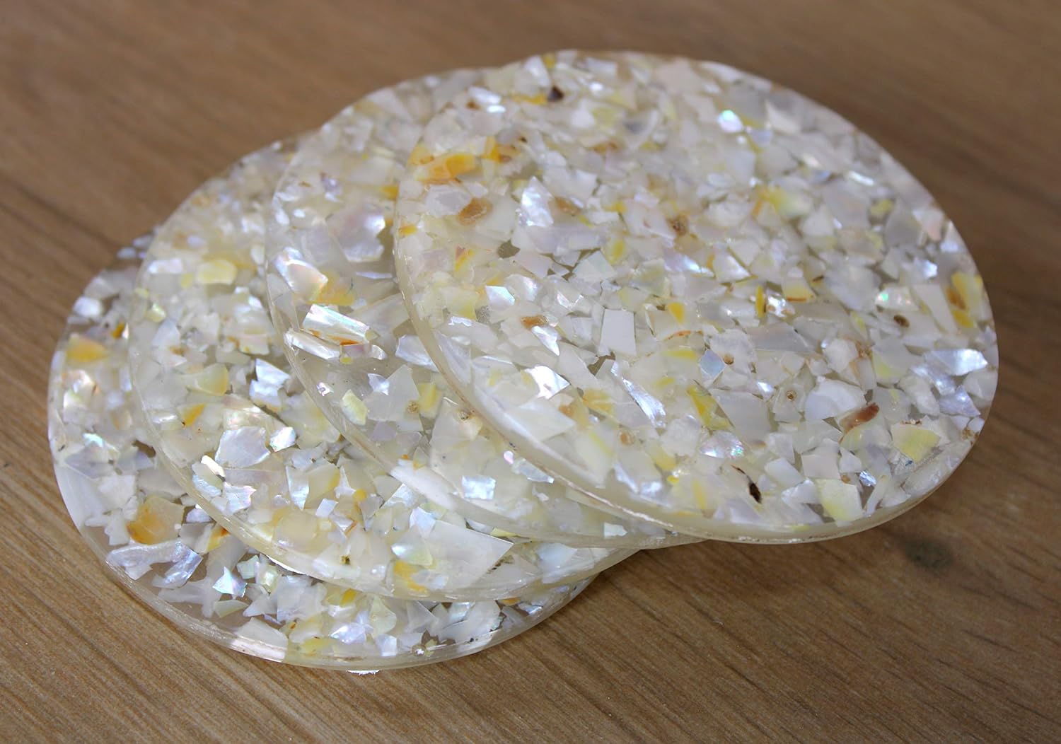 KLEO Mother of Pearl Coaster Set - Table Coaster set (Set of 4) | Coasters Bar Beer Coffee Tea Coasters