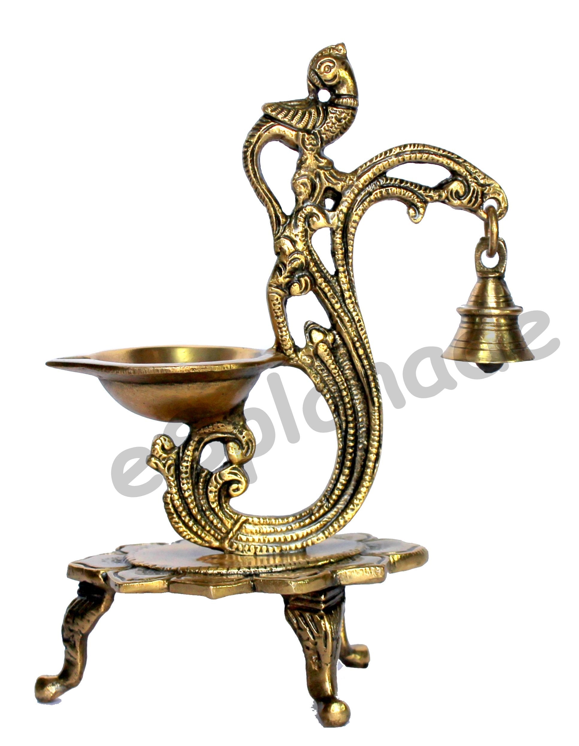 eSplanade - Brass Lotus Shaped Round Dancing Ganesh Diya | Oil Lamp | Home Decor | Brass Diya | Brass Deepam | Brass Lamps | Kuthu Vilakku | Oil Lamp, Lamps for Home and Office