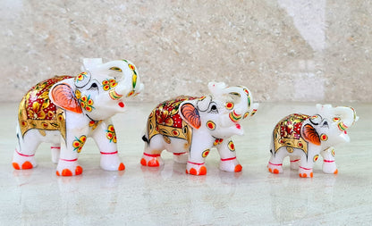 eSplanade Marble Elephant Family - Set of 2 - Sculpture Showpiece Figurines - Home Decor - White Multi - 5" Inches