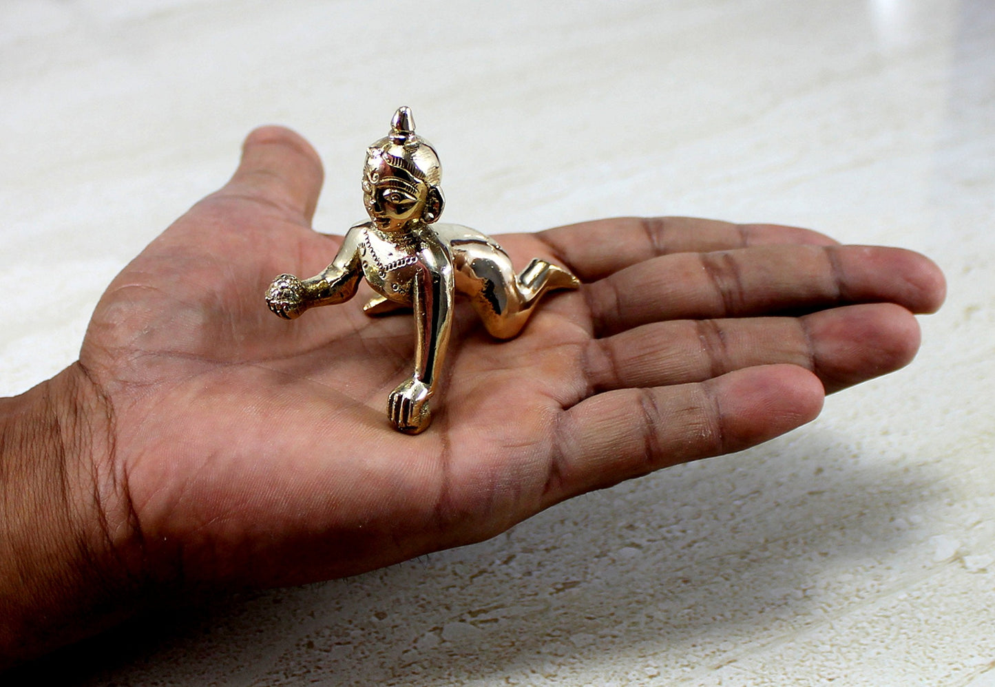 StonKraft Brass Krishna Laddoo Gopal Kanha Makhan Chor Statue Idol Murti Sculpture (Small Size)