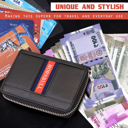 HORNBULL Dixon Black RFID Blocking Leather Wallet for Men | Vertical Credit Debit Card Holder