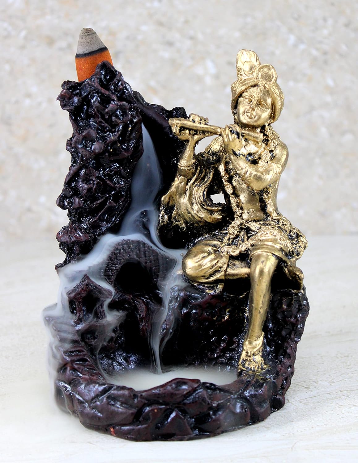 eSplanade Krishna Back-Flow Smoke Fountain - 5.5" Inches - with 5 Scented Incense Cones - Resin Golden