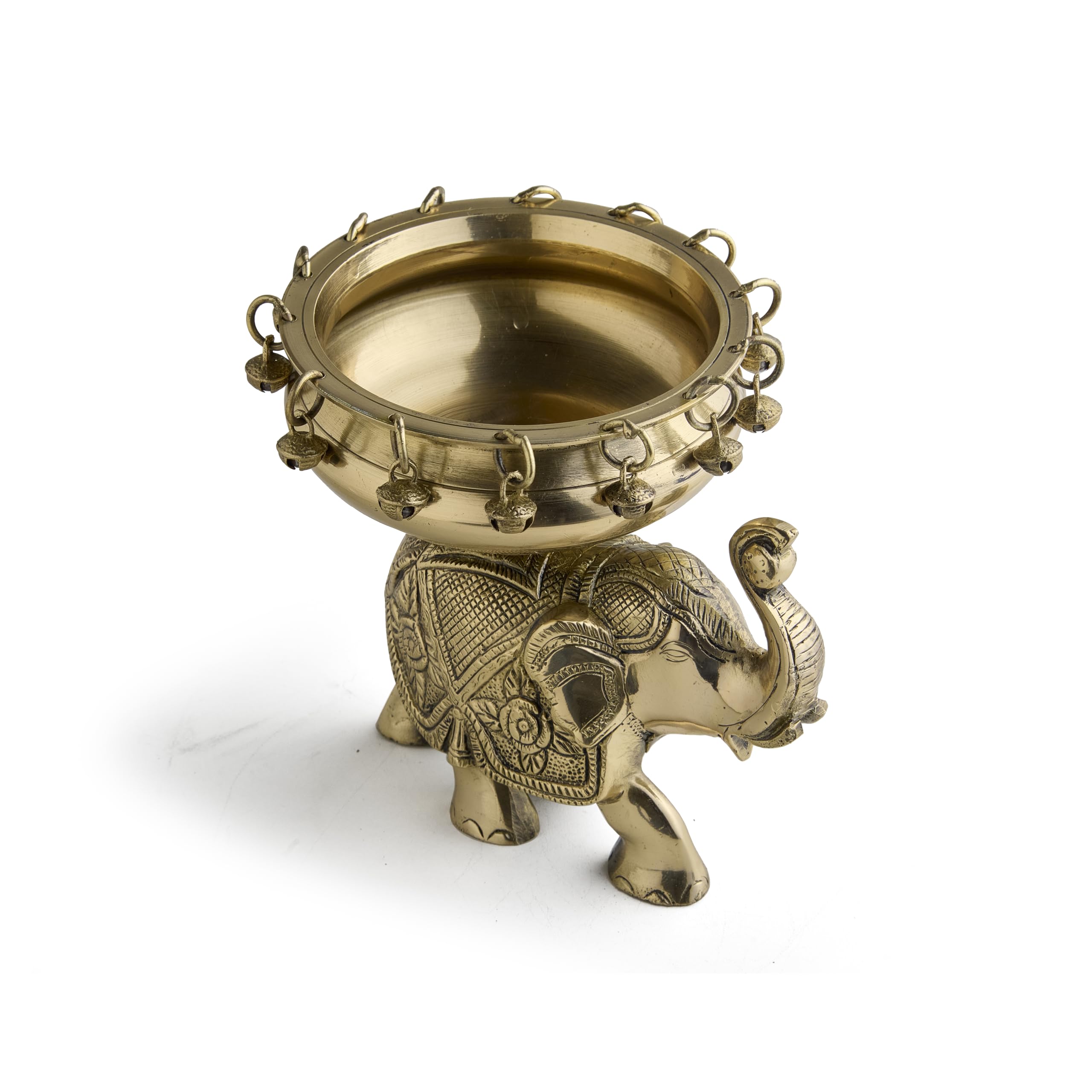 ESPLANADE Brass Elephant Urli Bowl – Traditional Home Décor Showpiece for Floating Flowers, Candle Lamps, Temple Room & Diwali Festive Decoration – Ethnic Elephant Sculpture Bowl