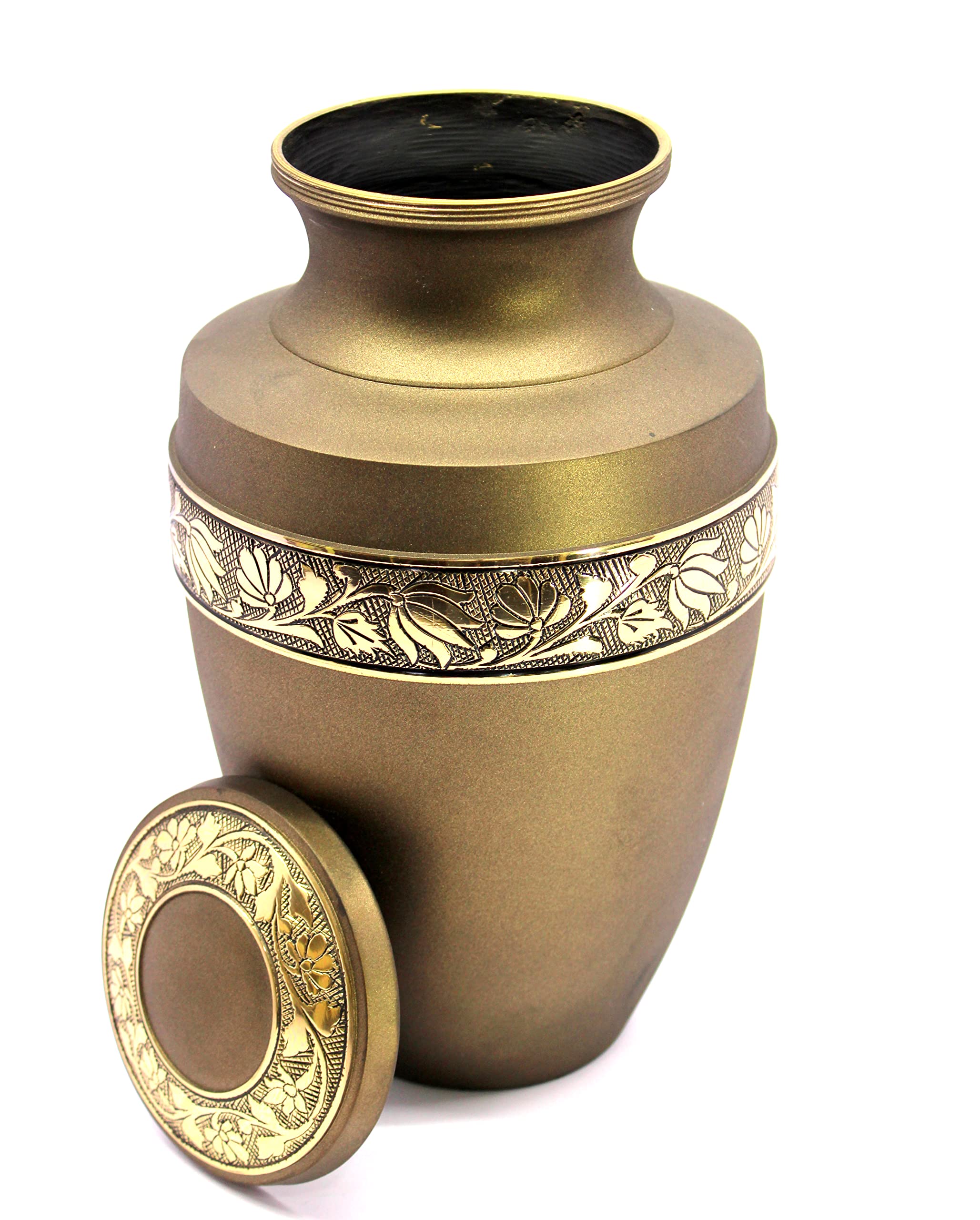 eSplanade Brass Cremation Urn Memorial Jar Pot Container | Full Size Urn for Funeral Ashes Burial | Engraved Metal Urn |