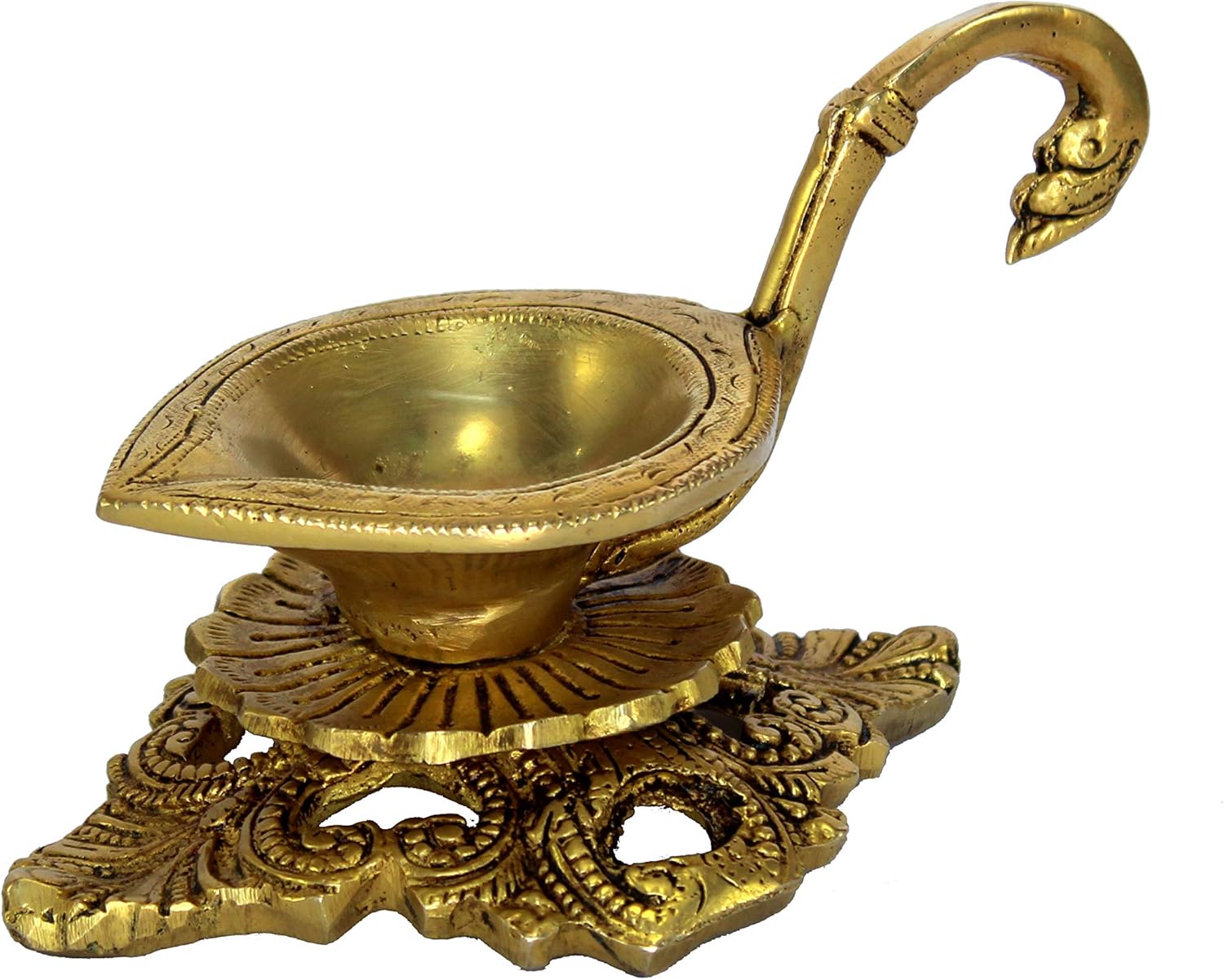 Brass Oil Lamps | Shankh Chakra Narayan Oil Lamp Diya Deepam Kuthu Vilakku -3.5 & 4" Inches