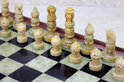 StonKraft Stone Chess Board with Wooden Base - Chess Game Board Set with Handcrafted Natural Stone Chess Pieces (12" x 12")