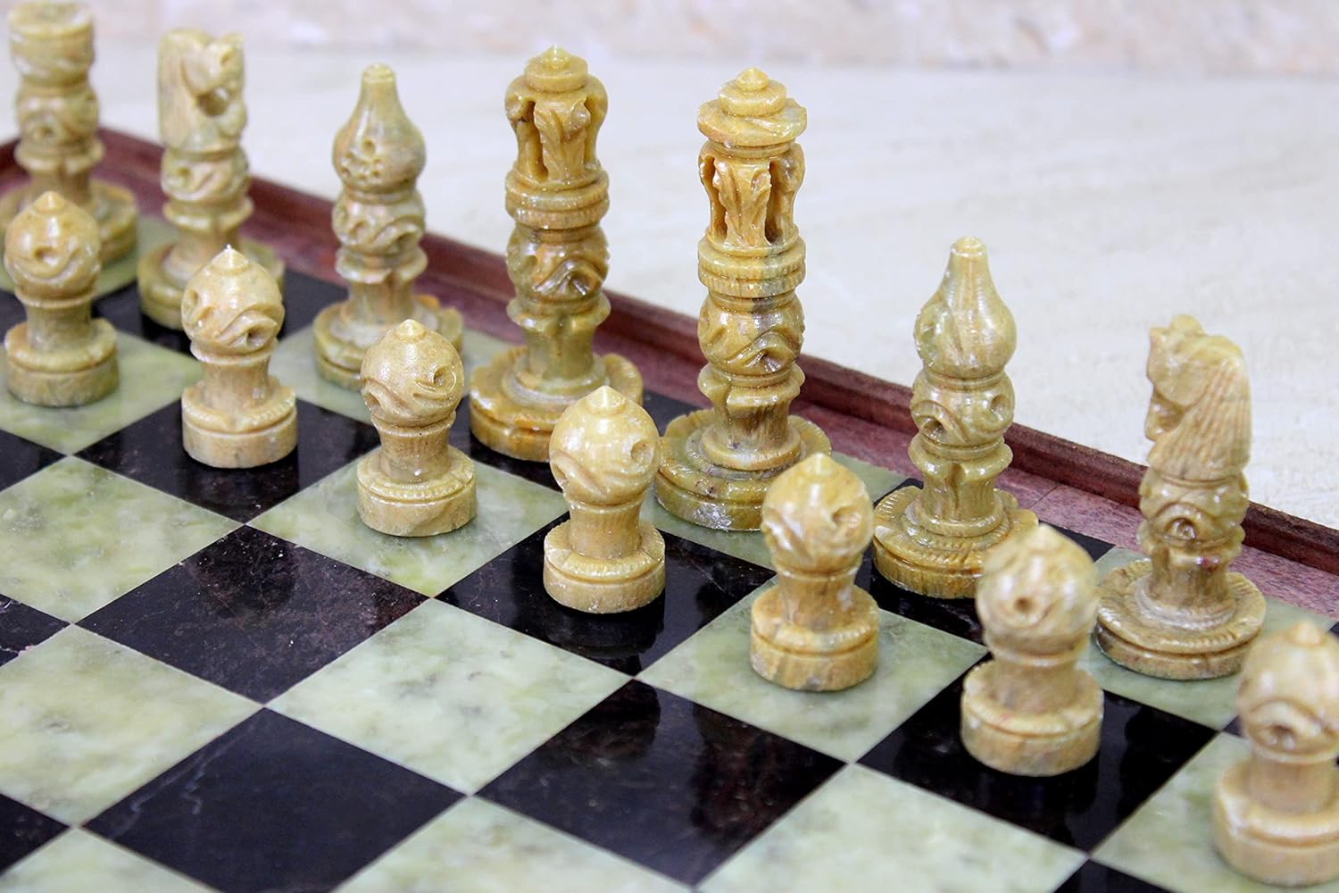 StonKraft - 12x12 Stone Wooden Chess Game Board Set + Hand Crafted Pawns