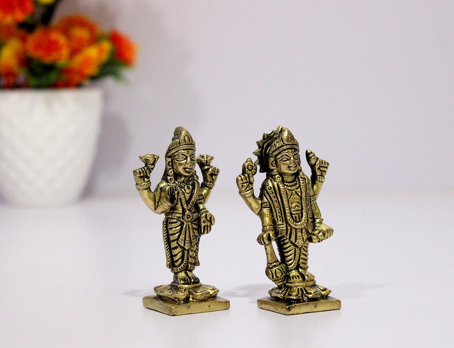 ESPLANADE Brass Lakshmi Narayan Pair - Vishnu with Laxmi Idol Murti Statue Sculpture - 3" Inches | Pooja Idols | Home Decor