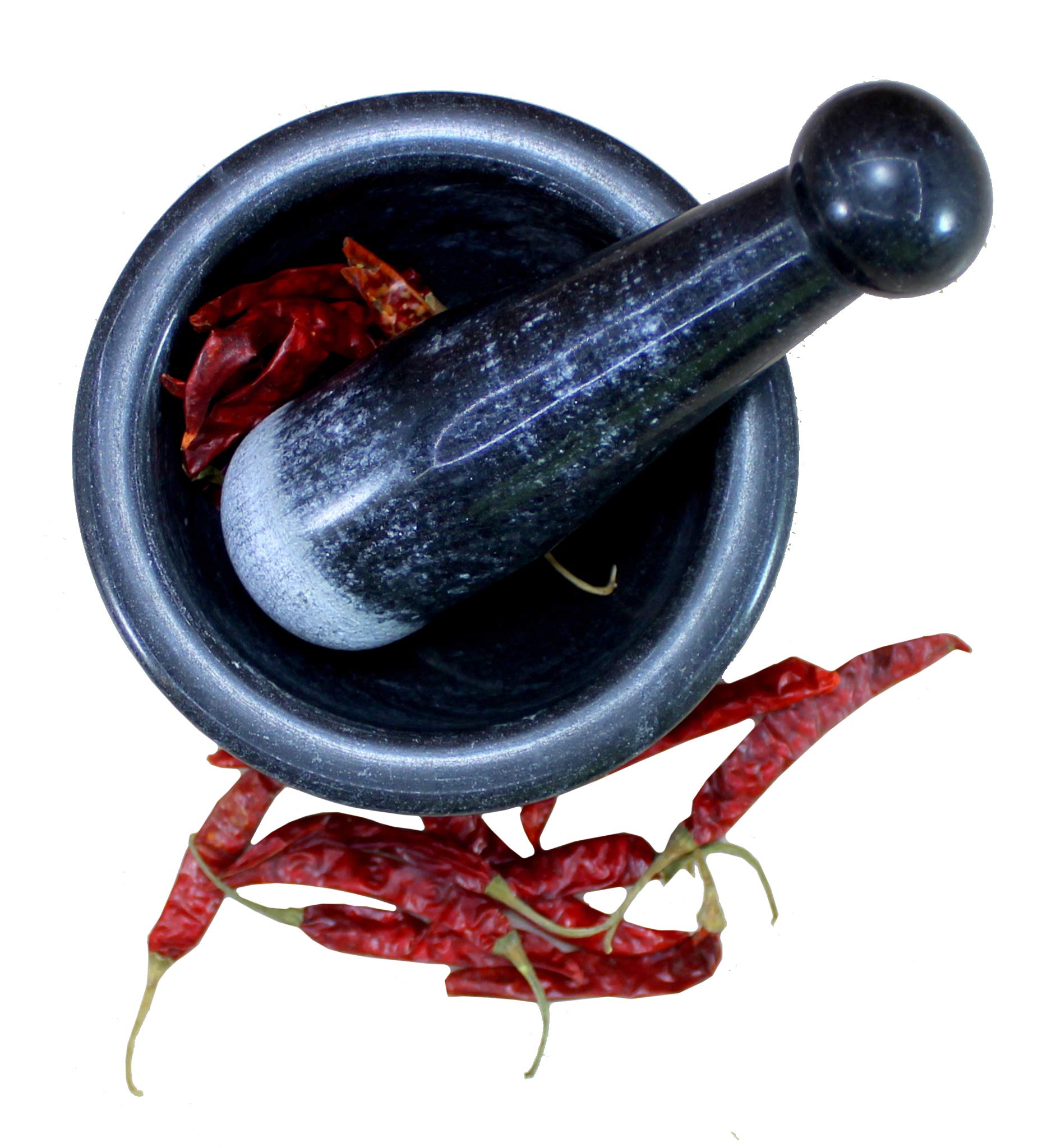 KLEO 5" Diameter Natural Stone Mortar and Pestle Set as Spice Grinder, Medicine Masher - Okhli & Musal (Black, White, Green)