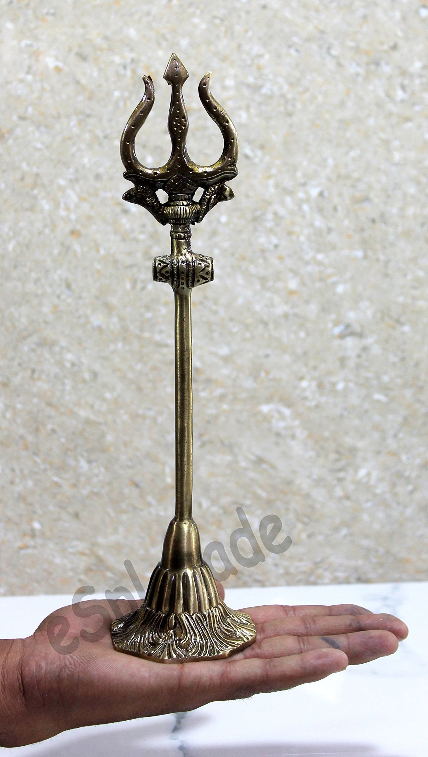 eSplanade Brass Shiva Shiv Bholenath Trishul Trident with Damru - 11" Inches