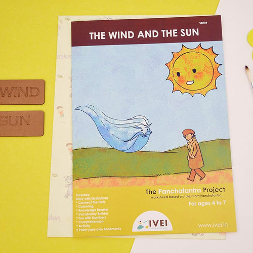 IVEI Panchatantra Story Kids Learning Book - Workbook and 2 DIY Bookmarks - Colouring Activity Worksheets - Creative Fun Activity and Education for Kids - The Wind and The Sun ( Age 4 to 7 Years )