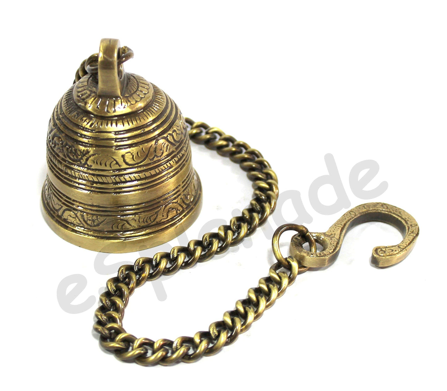 eSplanade - Ethnic Indian Handcrafted Brass Temple Bell with Chain | Brass Hanging Bell | Home Decor | Door Decor | Pooja Accessories