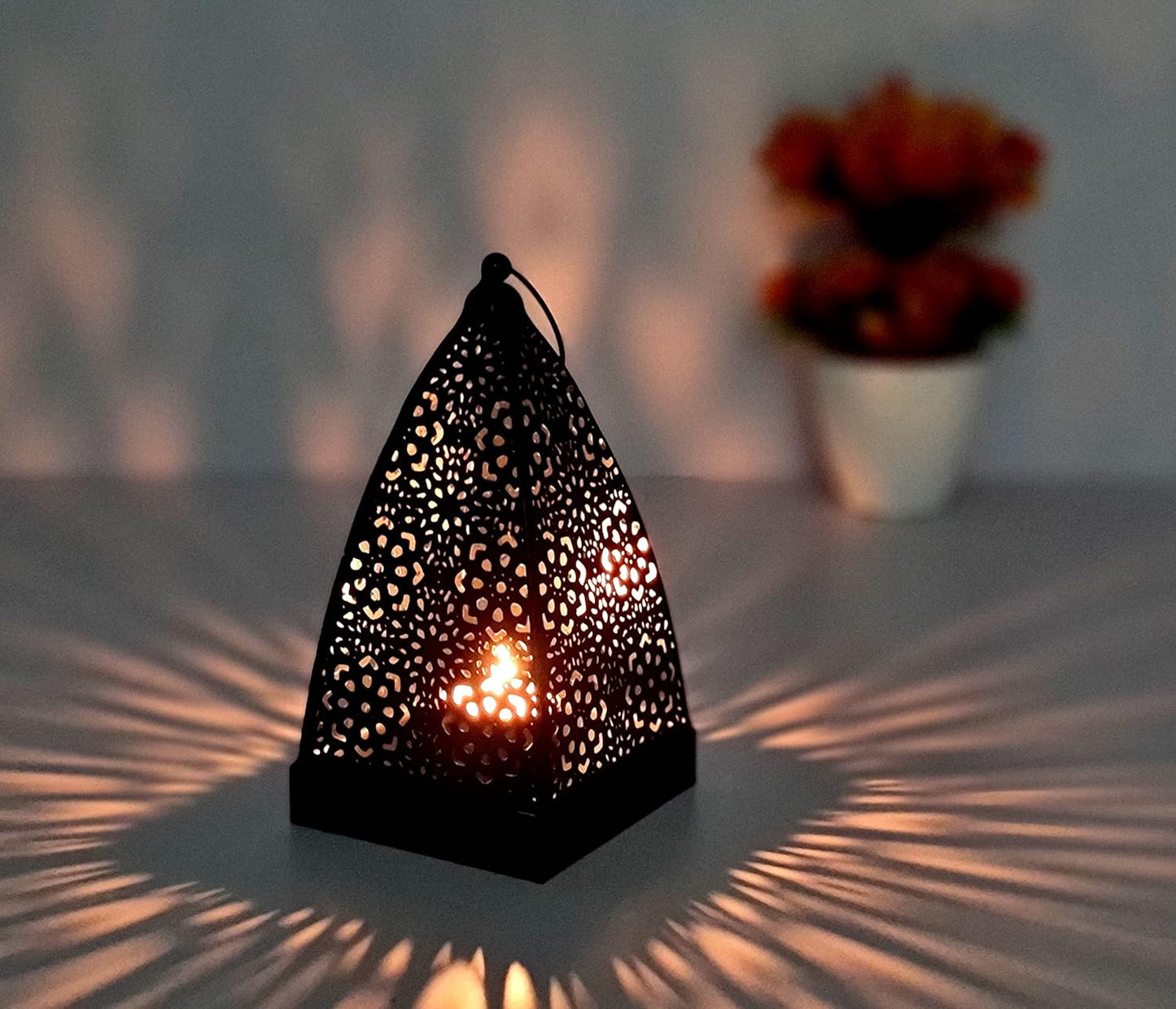 eSplanade Moroccan Lamp Metal Lantern Hanging Lamp Tealight Candle Holder - 7.5" Inches - Black