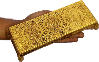 ESPLANADE Brass Engraved Pooja Chowki Antique Peetha Peeta God's Stool - Puja Articles - Golden - 8.5" Inches