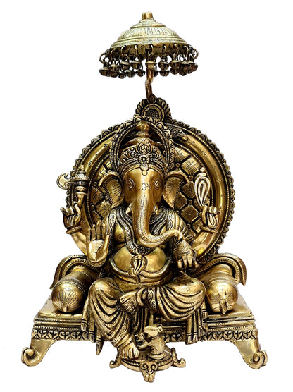 eSplanade Brass - Ganesh Ganesha Ganpati Vinayak with Singhasan Showpiece -18" inches | Big Size - Murti Idol Statue Sculpture | Pooja Articles