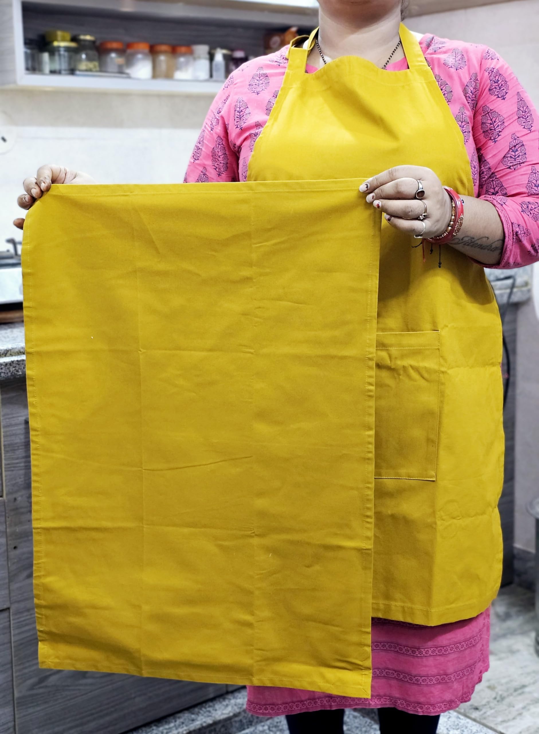 Essential Kitchen Cotton Apron Set - Apron, Padded Pot Holder/Coaster, and a Cotton Kitchen Towel | Lightweight