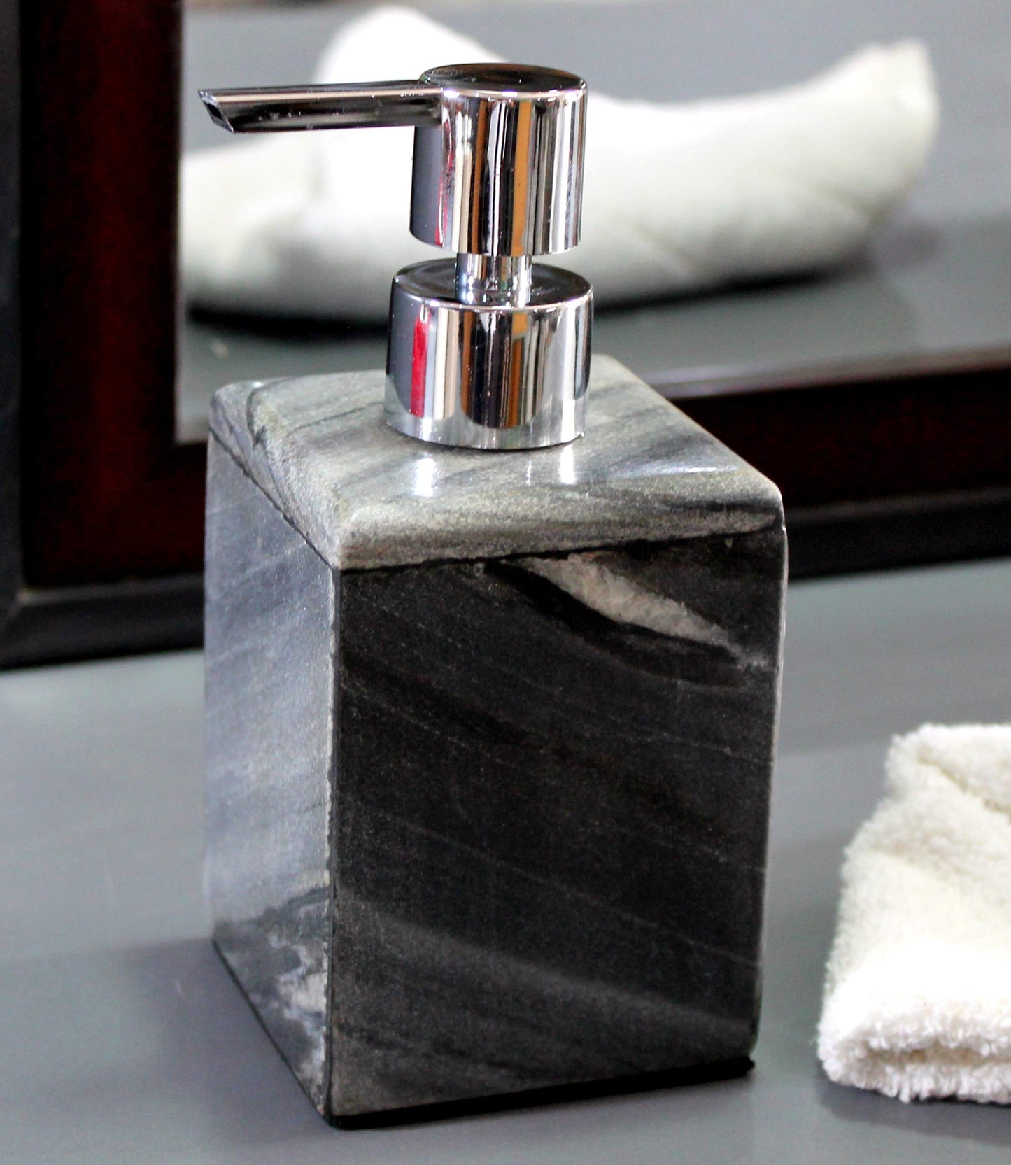 KLEO Soap/Lotion Dispenser - Made of Genuine Indian Marble - Luxury Bathroom Accessories Bath Set - Black/Grey