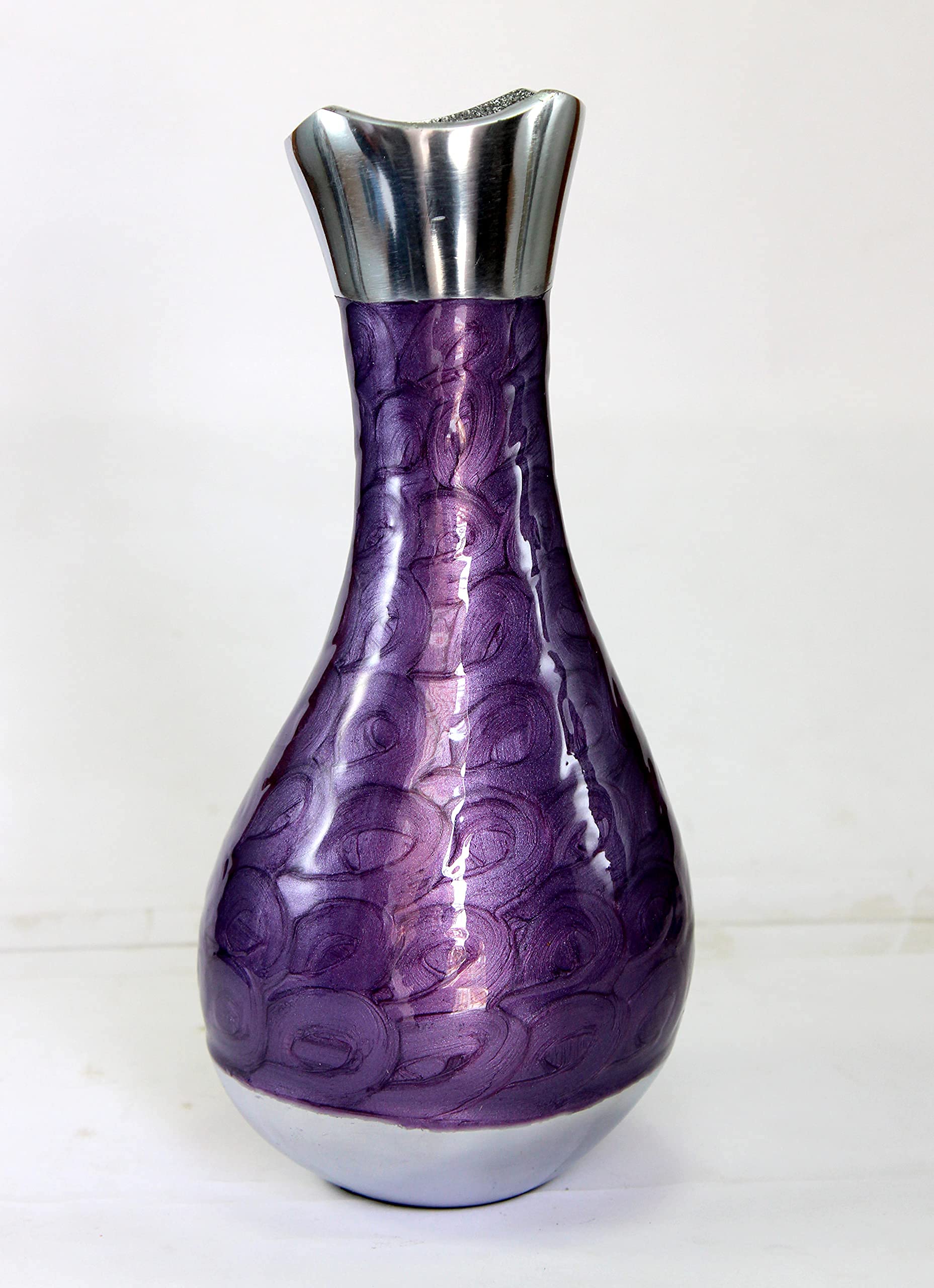 eSplanade Metal Flower Vase Flower Pot - Decorative Item Showpiece - Purple - 9.5" inches