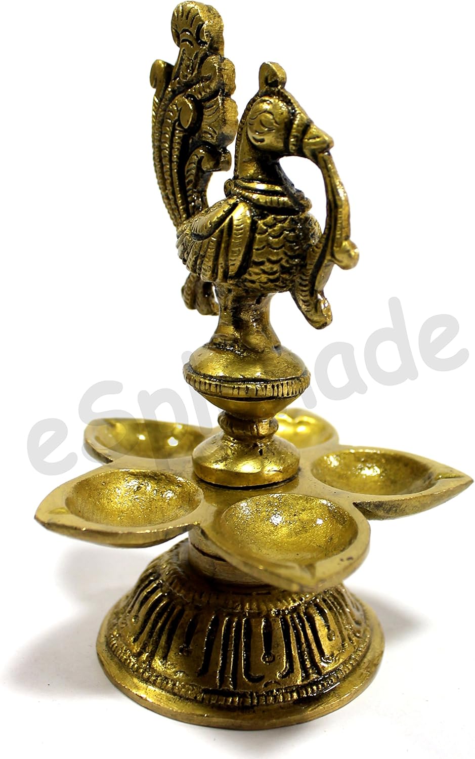 eSplanade - 5" Peacock Lotus Shaped Round Brass Diya | Oil Lamp | Home Decor | Brass Diya | Brass Deepam | Brass Lamps | Kuthu Vilakku | Oil Lamps for Home and Office