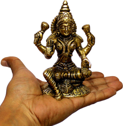 eSplanade Brass Laxmi Lakshmi Goddess Murti Idol Statue Figurine Sculpture - Pooja Idols - Home Decor - Golden - 4.75" Inches